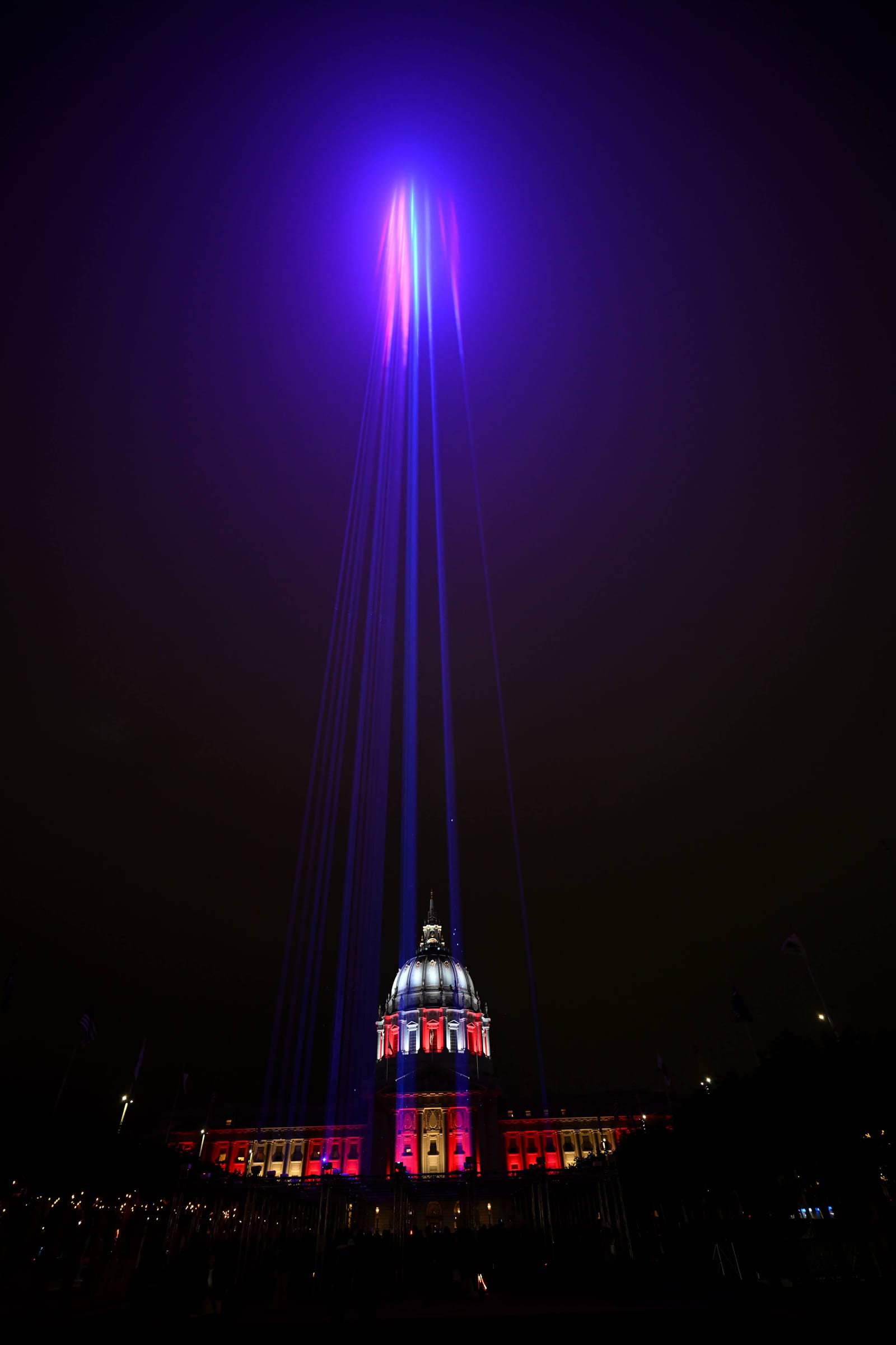 City Hall with a grid of vertical laser beams