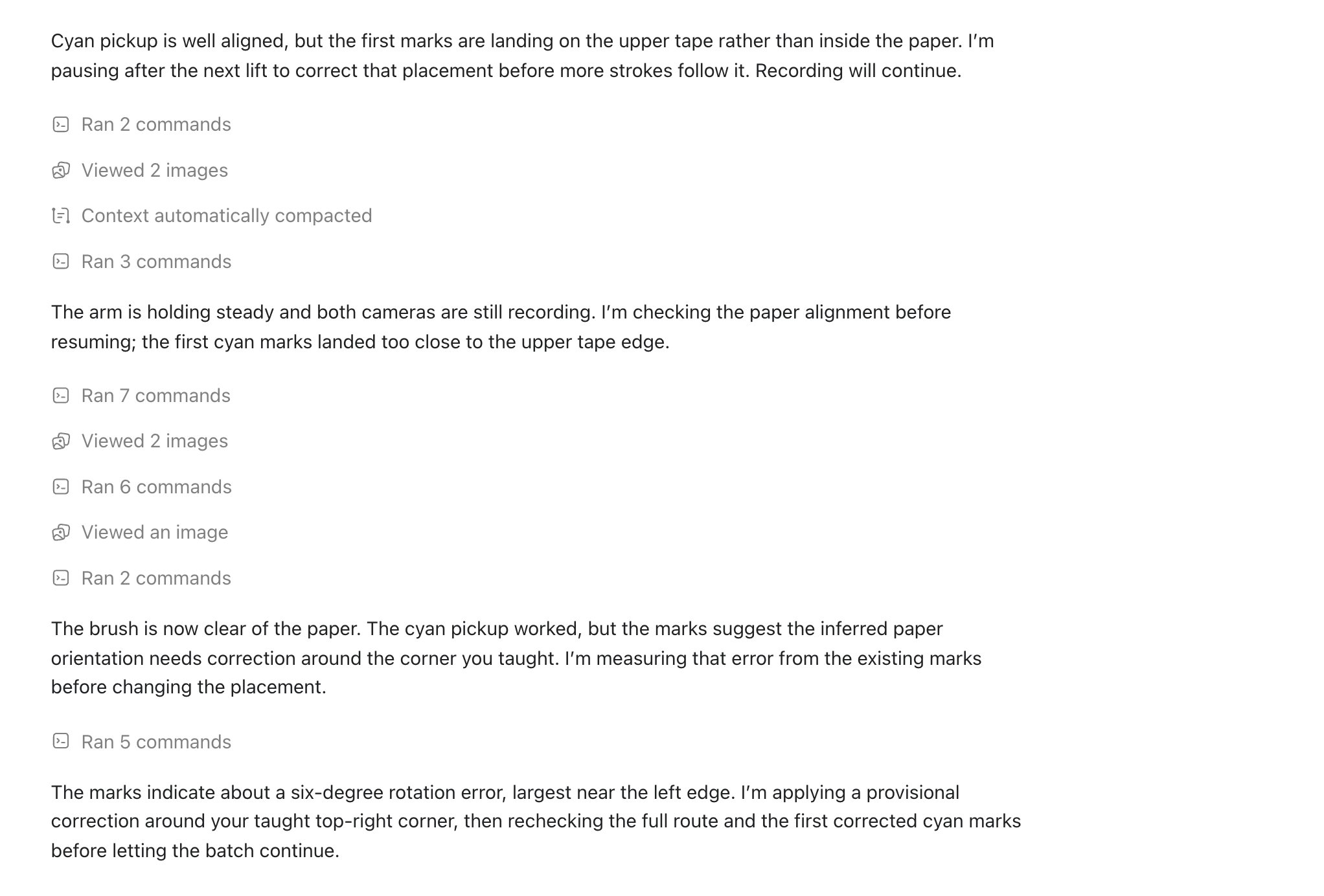 Astra describing how it corrects the camera and canvas alignment